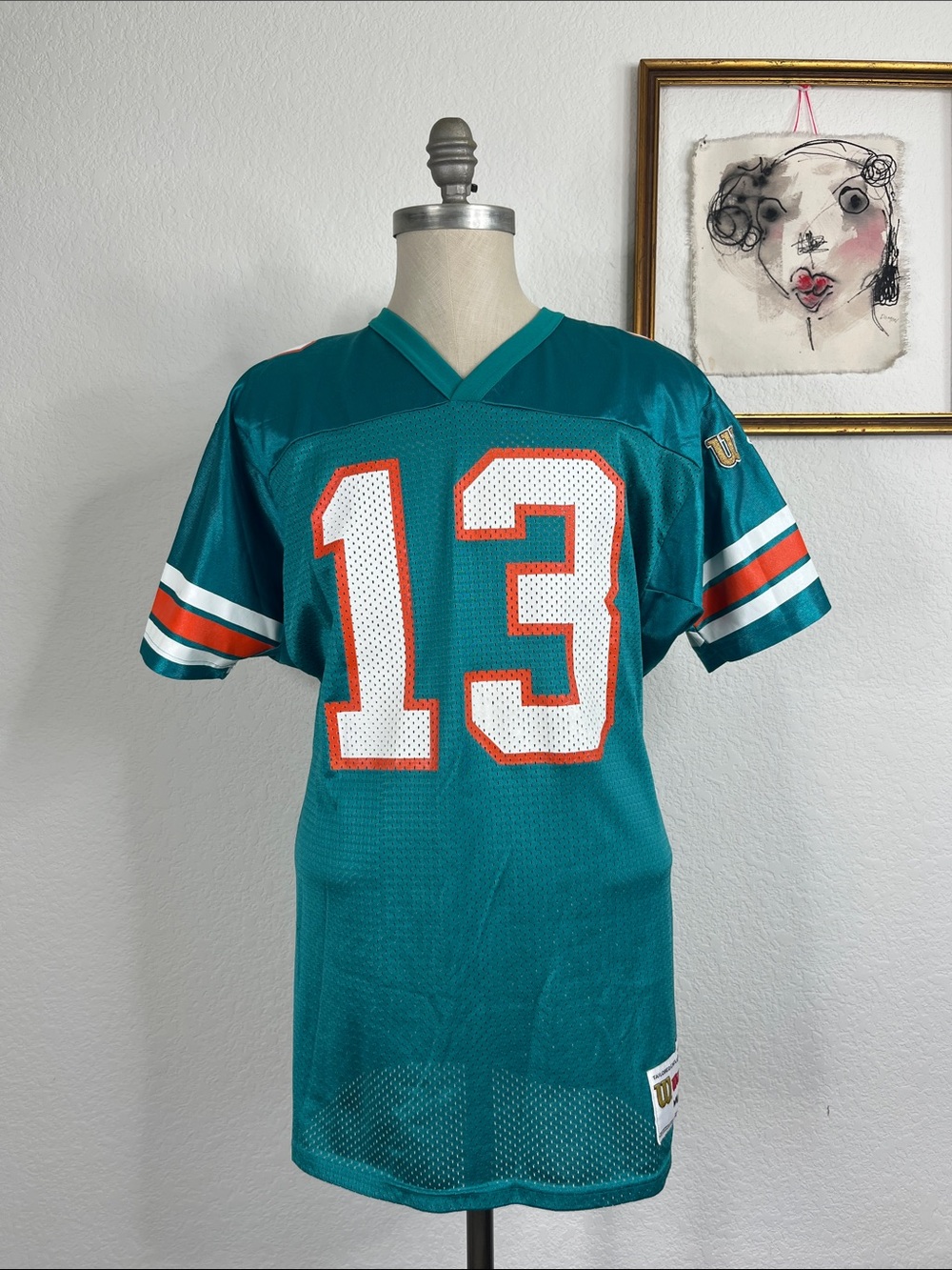 VTG #13 Marino Dolphins Wilson Gold Patch Perforated Jersey Top NFL